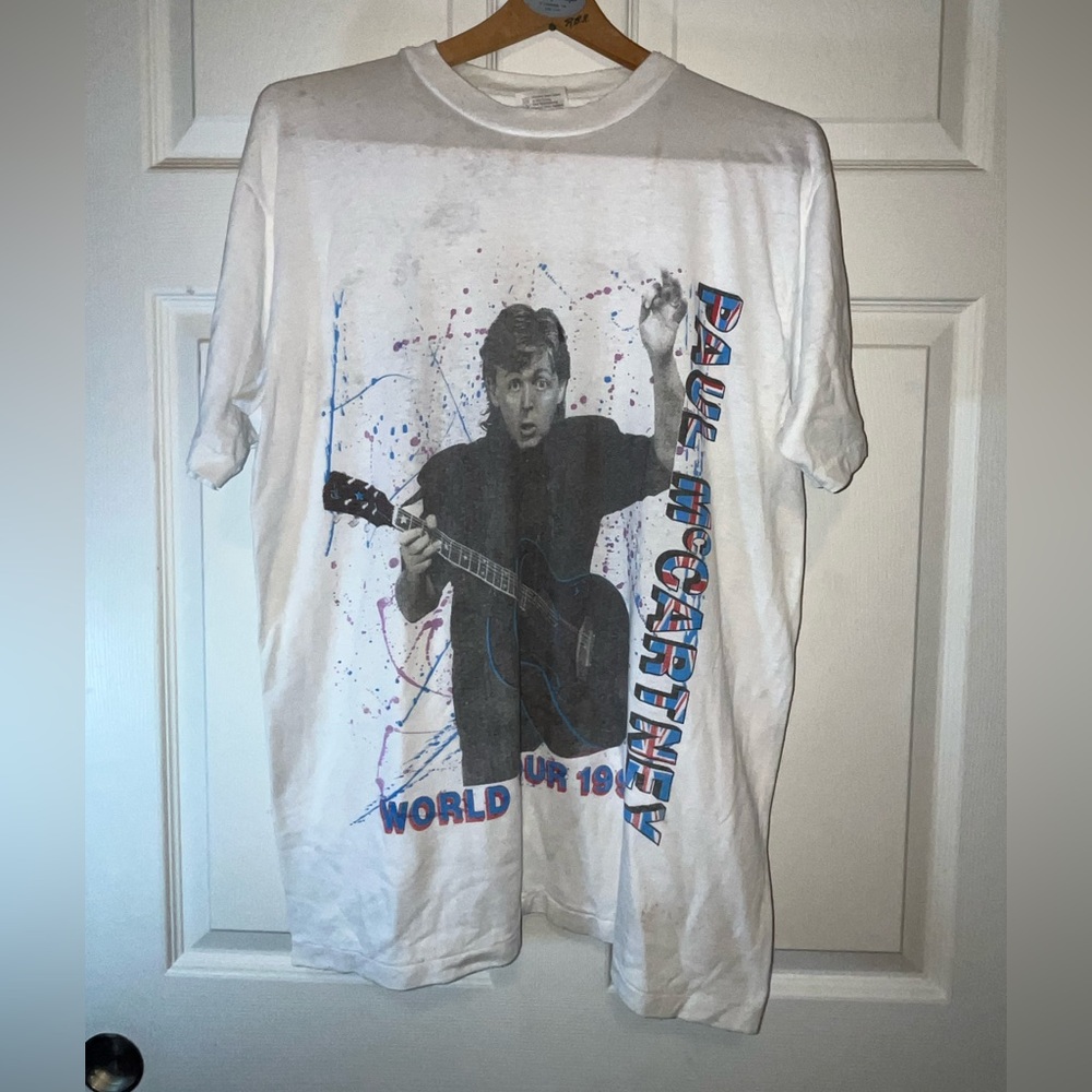 VTG 1990 Paul McCartney World Tour Hanes White Graphic Men's T-Shirt